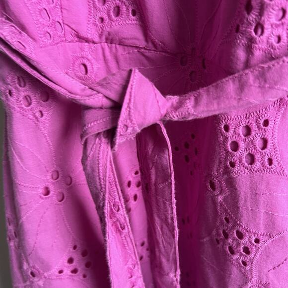 ANN TAYLOR Dress Peony Pink Eyelet Flutter Sleeve Midi Sz 8 - Picture 6 of 9